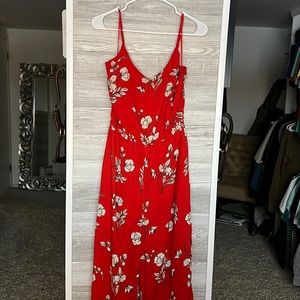 Skies Are Blue Floral Red Flowy Jumpsuit